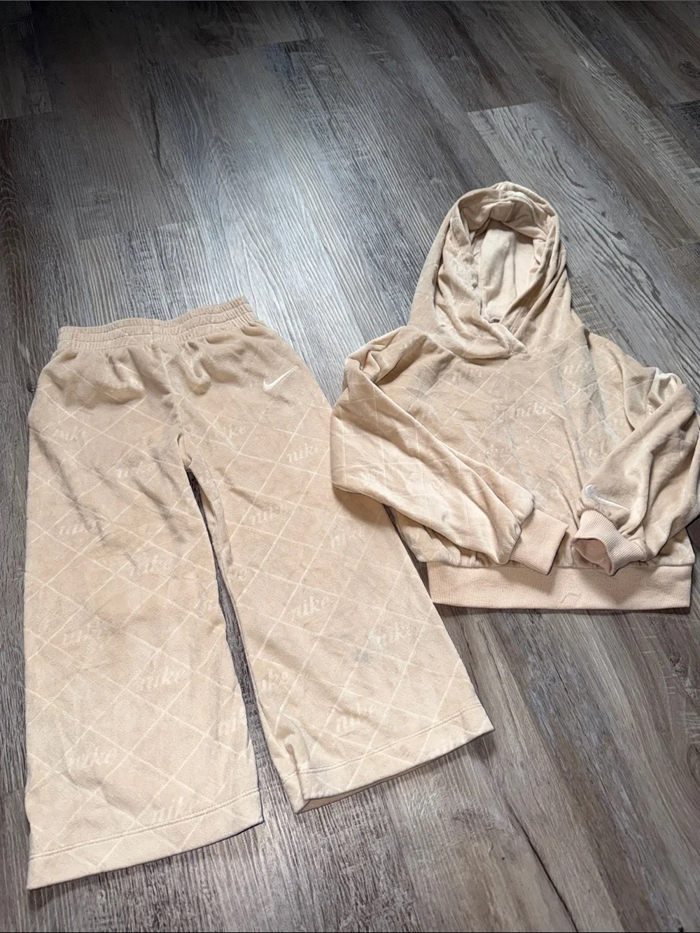 Nike Kids Beige Hooded Sweatshirt & Matching Wide-Leg Joggers Set